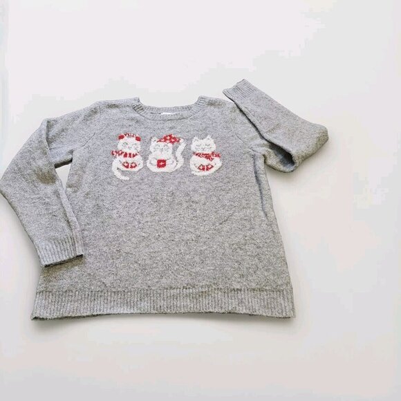 cupcakes & cashmere Sweaters - Cupcakes & Cashmere Sweater Women L Gray Christmas Cats LS Crewneck Cozy Holiday